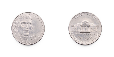 Motivseite und Wertseite einer amerikanischen ein Cent Münze mit Thomas Jefferson nach vorne...