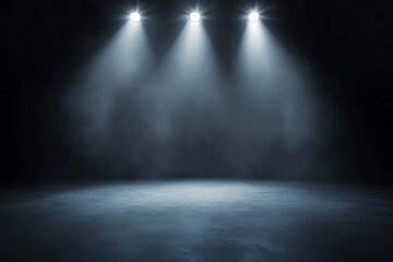 Dramatic Studio Lighting Background Three Spotlights on Dark Stage with Fog