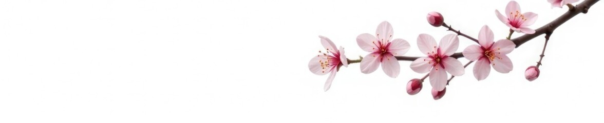 Obraz premium Delicate cherry blossom branch isolated on white background, flowers, green