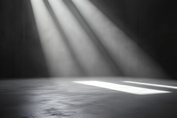 Dramatic Light Rays Illuminate Dark Concrete Room Interior Design Background