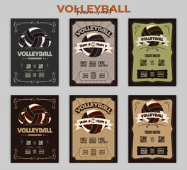 Vintage Volleyball Flyer Template for Retro Sports Events and Tournaments Featuring Classic Design Ideal for Team Promotions and Competitions Fully Editable Vector EPS Format for Print and Digital Use