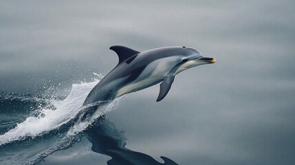 Fototapeta premium Dolphin leaping from ocean, splashing water.
