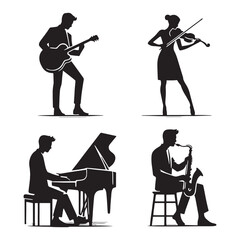 Percussionist Musician silhouette, crafting rhythms with diverse instruments - Musician illustration - Minimalist Musician vector - Profession silhouette
