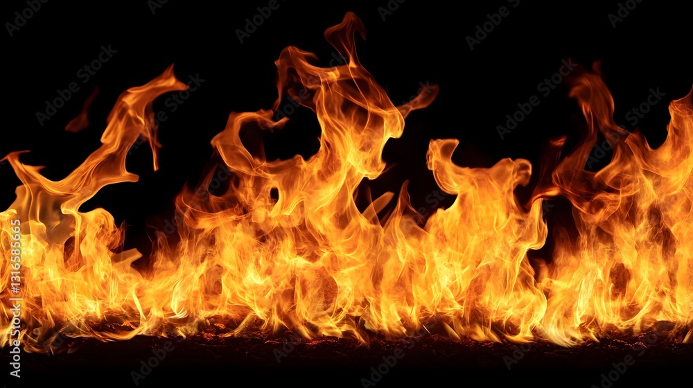 Poster raging flames of a fiery blaze burning brightly in the dark casting an intense glow and generating w