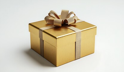Gold Gift Box with Beige Ribbon  Present Package  Holiday Surprise
