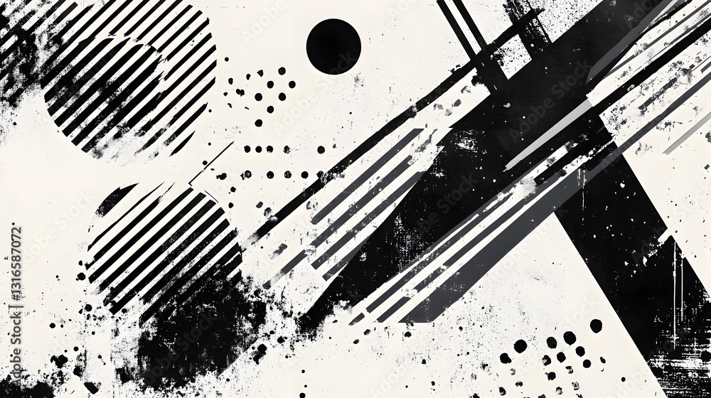 Poster Striking Monochrome Geometric Abstract Art Composition with Contrasting Shapes Patterns and Dynamic Movements Creating a Bold Innovative and Futuristic Visual Design