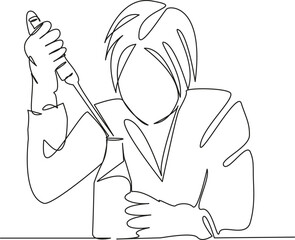 One continuous single drawing line art flat doodle laboratory, research, science, scientist, chemistry. Isolated image hand draw contour on a white background, hand drawn, not AI