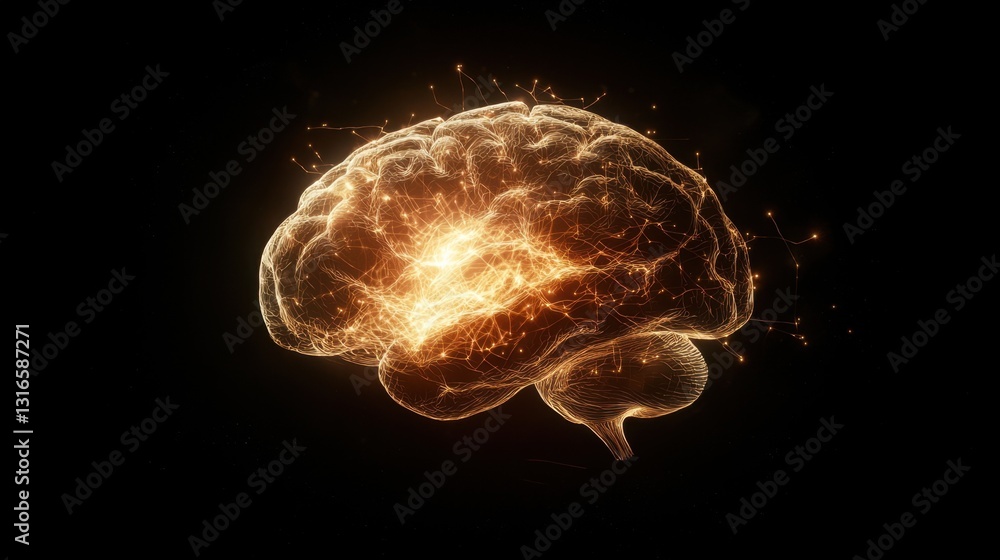 Poster a luminous brain is depicted in this artwork, showcasing intricate patterns of neural activity and c