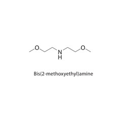 Bis(2-methoxyethyl)amine skeletal structure. Amine compound schematic illustration. Simple diagram, chemical formula.
