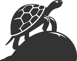 Tortoise climbing a small hill and leaning forward vector silhouette