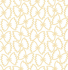 Seamless pattern with contour farfalle pasta. Simple background in doodle style
