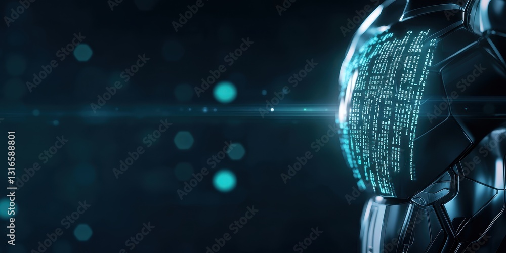 Poster ai powered robot technology concept. futuristic robotic head with glowing digital elements against a