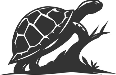 Tortoise climbing a small hill and leaning forward vector silhouette