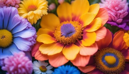 Vibrant Floral Composition Close-up of Diverse Flowers, Macro Photography, Garden Bloom, Col 
