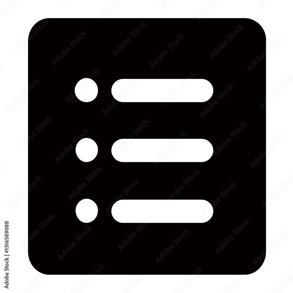 Poster a simple black checklist icon representing organization, planning, and task management with a bold d
