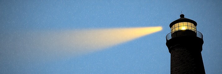 Lighthouse beams bright light across the sky, indicating direction, safety, and guidance