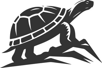 Tortoise climbing a small hill and leaning forward vector silhouette