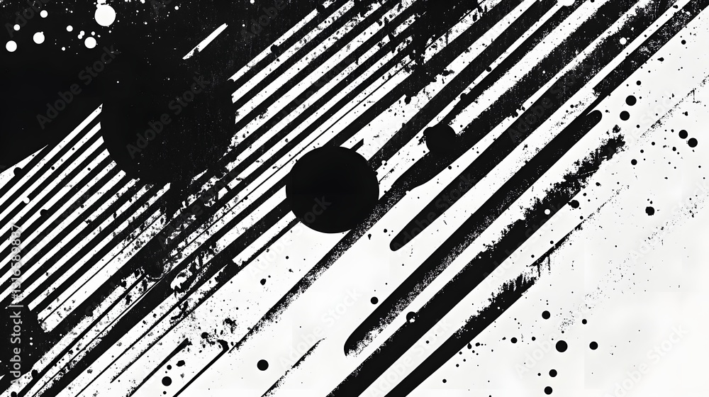 Aufkleber Stunning abstract monochrome graphic design with dynamic geometric stripes lines and splashes of paint in a high contrast modern and conceptual style  This unique and evocative image creates a moody