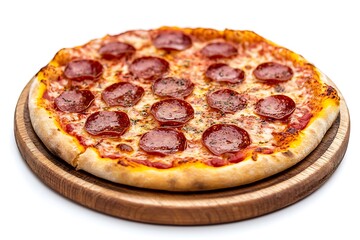 Delicious Pepperoni Pizza on Wooden Board, Close-up Food Photography