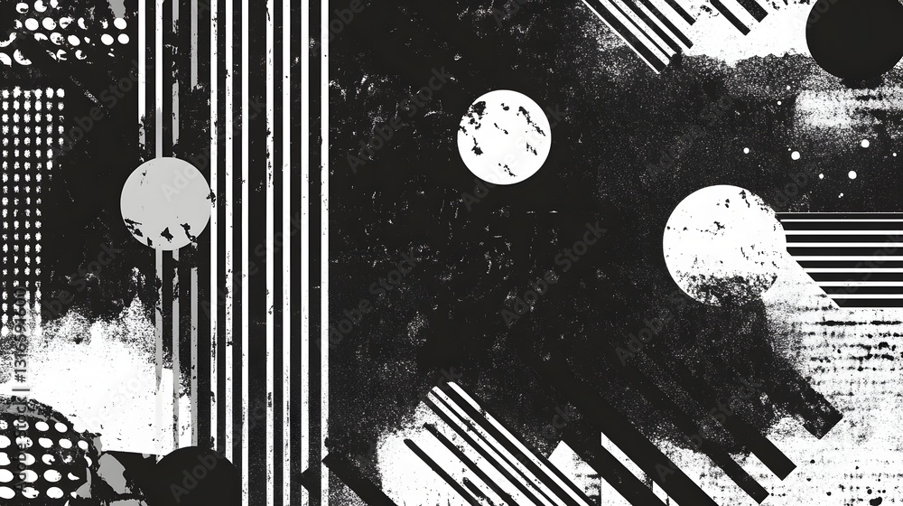 Poster Striking abstract monochrome composition featuring dynamic geometric patterns bold shapes and a surreal futuristic atmosphere  This visually captivating image evokes a sense of mystery emotion