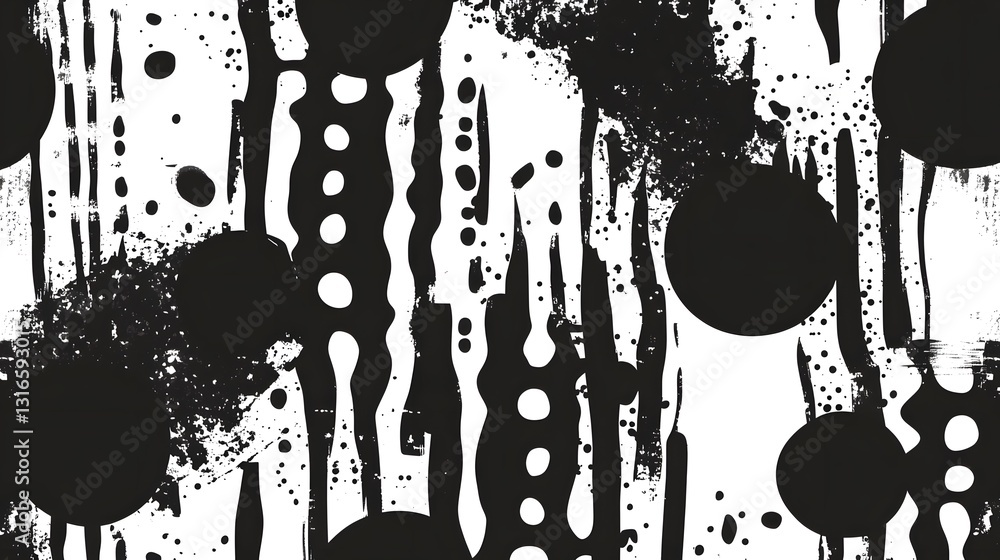 Aufkleber This captivating abstract image features a dynamic composition of contrasting black and white shapes layers and textures  The fluid gestural brushstrokes and splatters create a bold modern