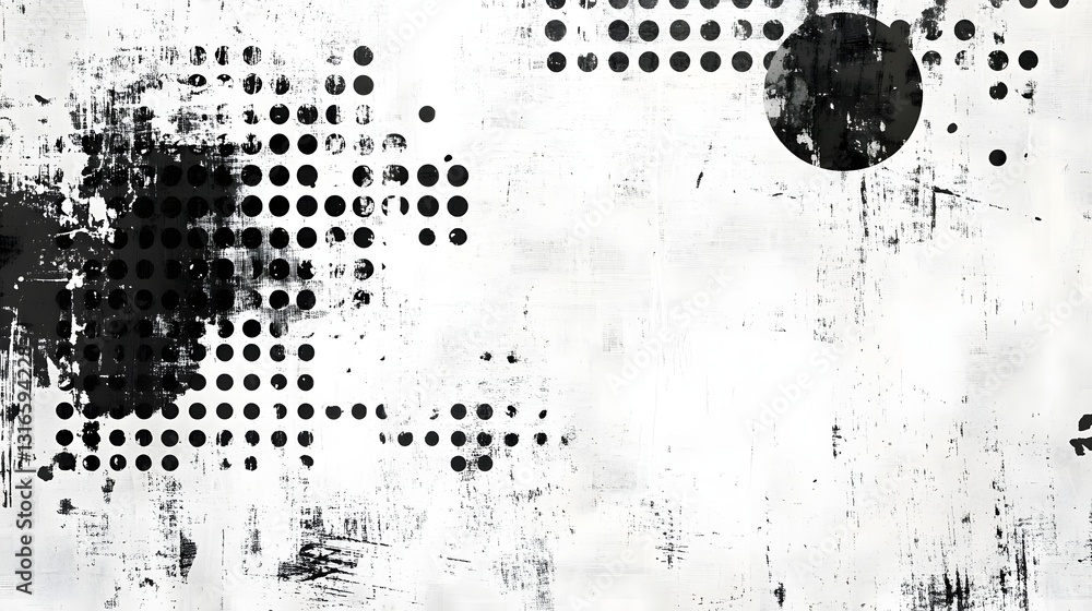 Poster This image features an edgy abstract grunge texture with monochrome spots splatter patterns and chaotic brush strokes  The dark moody and textured background creates a contemporary minimalist