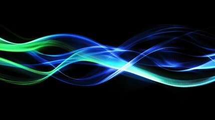 Abstract Blue and Green Waves on Black Background