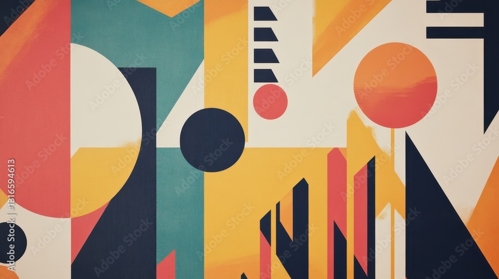 Aufkleber an abstract composition featuring geometric shapes and bold color blocks