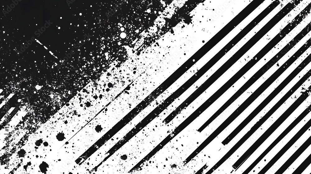 Poster This striking monochrome image features a dynamic and energetic splash of ink and paint against a bold  geometric backdrop  creating a visually captivating and futuristic digital art composition