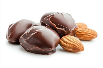 Almonds nuts in chocolate isolated on white and white background .