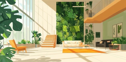 Fototapeta premium A Modern Interior Space Filled With Lush Greenery And Sunlight