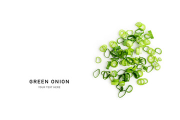 Spring green onion slices photography isolated on white background.