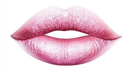 Obraz premium A pink lipstick kiss mark in detailed clipart style, isolated on a white background, featuring crisp, sharp edges. 