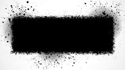 A grunge-style black stripe in the middle of a white background with halftone dots.