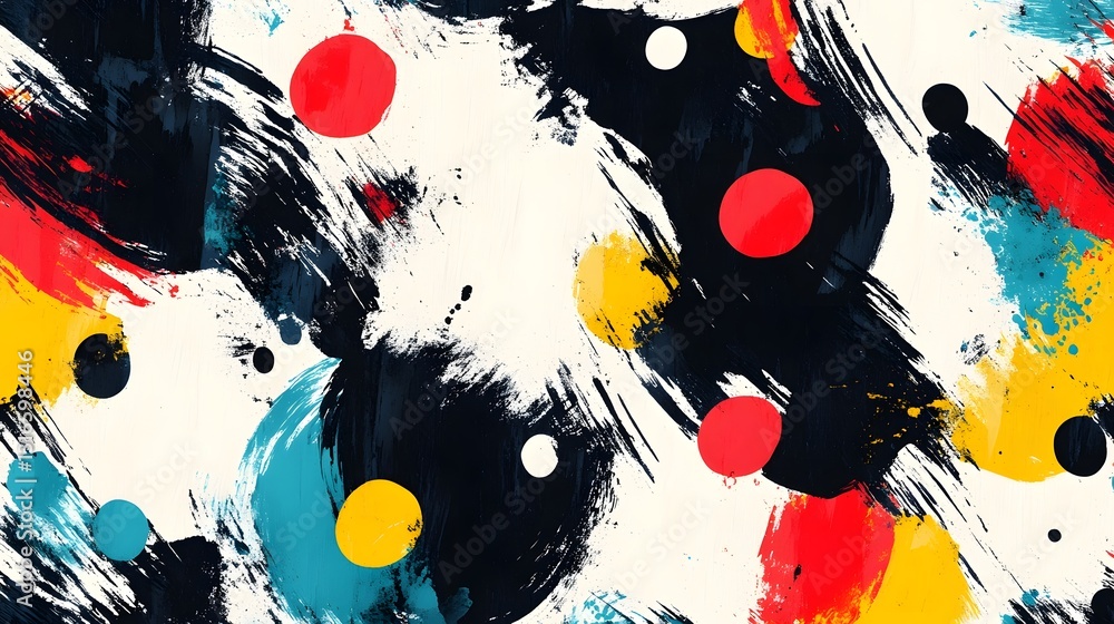 Aufkleber Vibrant Abstract Painting with Colorful Brush Strokes and Splashes   Expressive Dynamic Contemporary Art Composition