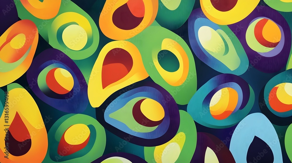 Poster Vibrant Abstract Shapes in Fluid Dynamic Composition