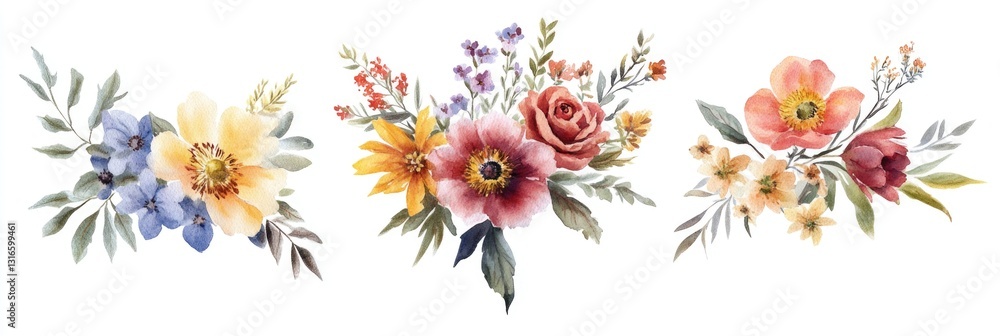 Poster flower pattern with various colors and styles on fabric.