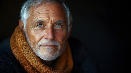Obraz premium Elderly man with vitiligo and silver hair, aging gracefully, wisdom through experience