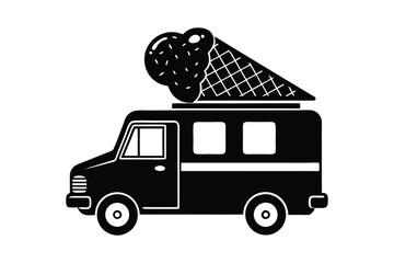 Silhouette design of a classic ice cream truck vector art illustration.eps