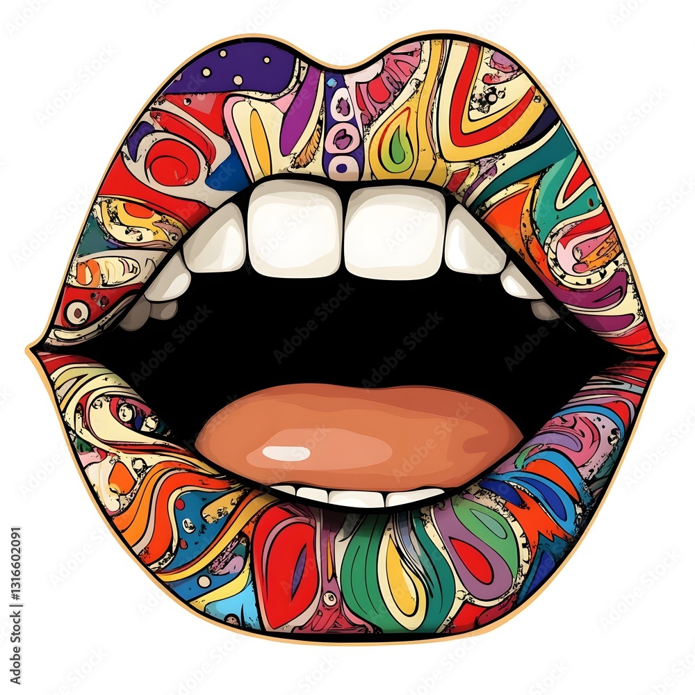 Poster Vibrant and Psychedelic Lips Graphic Design Digital Captivating and eye catching abstract pattern with bold colorful and surreal elements  Unique and experimental visual art