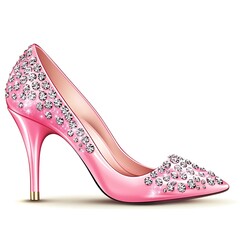 Obraz premium Sparkling Pink High Heel Shoe with Diamonds Elegant Women's Footwear Illustration