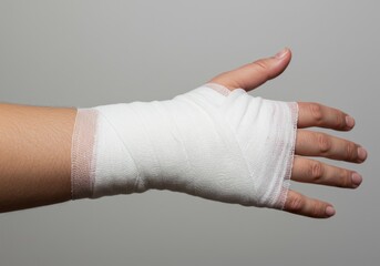 Hand Wrapped in Medical Bandage for Injury Recovery and Care