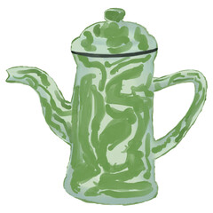 A Digital Watercolor Illustration of Green Traditional Teapot