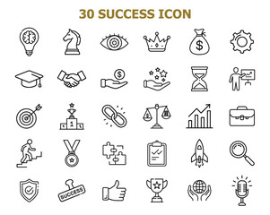 Success and Growth Editable Icons set. Vector illustration in modern thin line style of business icons: personal, business development, plan and process symbol. Solid icons vector collection