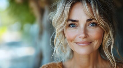 Fototapeta premium Close-up of an older woman smiling post-facelift, proud of her rejuvenated appearance