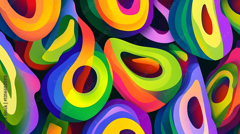 Poster Vibrant Fluid Abstract Art with Mesmerizing Swirling Shapes and Psychedelic Digital Pattern