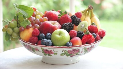 Fresh Colorful Fruit Bowl with Assorted Fruits and Berries