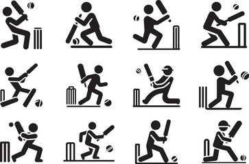 Stick Figure Character Batting in Cricket Match