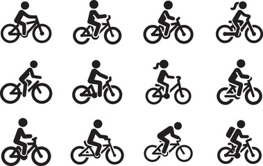 Stick Figure Character Biking on Road