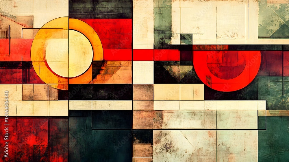Aufkleber vibrant geometric abstract composition with retro color palette